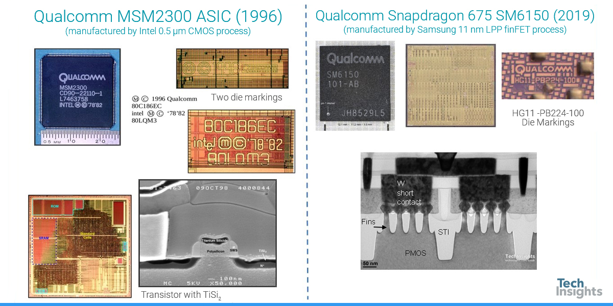 Two devices from fabless company Qualcomm from different times
